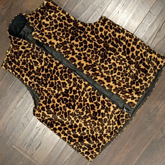 Leopard Print Faux Fur Quilted Vest Size Medium - Picture 4 of 4